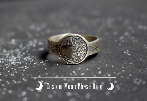 Moon phase, custom moon phase ring in sterling silver 