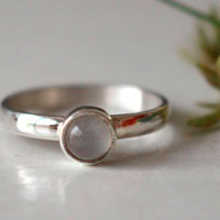 Moonstone, half round wire ring in sterling silver and moonstone