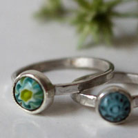 Mother and daughter, millefiori glass cabochon ring set in sterling silver