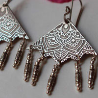 Nehal, triangle mandala earrings in sterling silver
