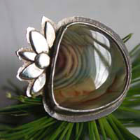 Nenufar, lotus flower ring in sterling silver and royal imperial japser