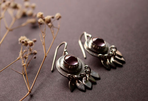 Nova corundum, astronomical earrings in sterling silver and pink corundum