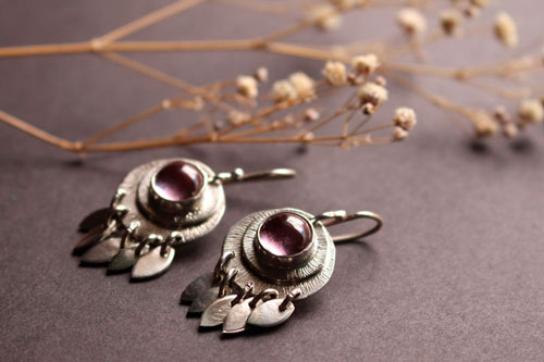 Nova corundum, astronomical earrings in sterling silver and pink corundum