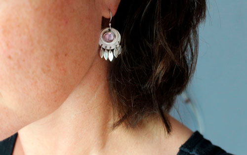 Nova corundum, astronomical earrings in sterling silver and pink corundum