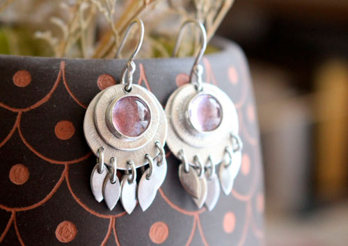 Nova corundum, astronomical earrings in sterling silver and pink corundum