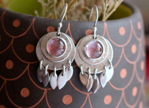 Nova corundum, astronomical earrings in sterling silver and pink corundum