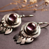 Nova corundum, astronomical earrings in sterling silver and pink corundum