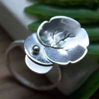 Nympheale, lily pad and lotus ring in sterling silver