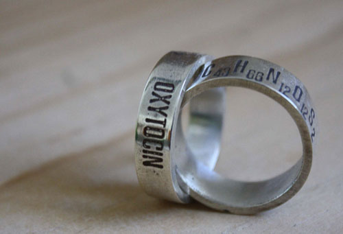 Oxytocin, chemical formula of love ring in sterling silver