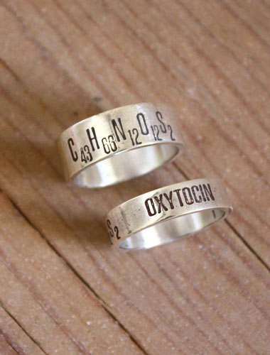 Oxytocin, chemical formula of love ring in sterling silver