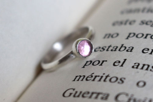 Pink bean, pink corundum sterling silver ring