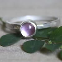 Pink bean, pink corundum sterling silver ring