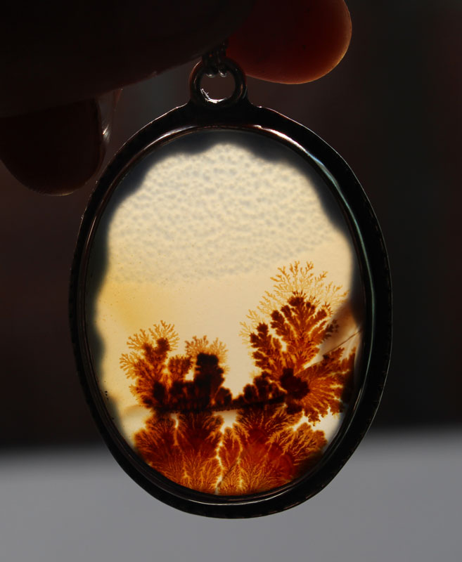 Quietude, landscape necklace in sterling silver and dendritic agate