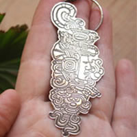 Quiquiztli, Maya musical conch pendant in sterling silver