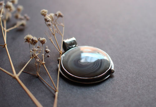 Ricochets under the full moon, astronomical pendant in sterling silver and botswana agate