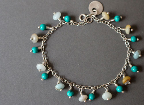 Root, amazonite and turquoise sterling silver bracelet