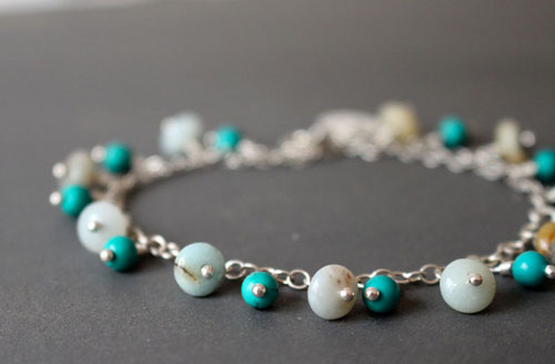 Root, amazonite and turquoise sterling silver bracelet