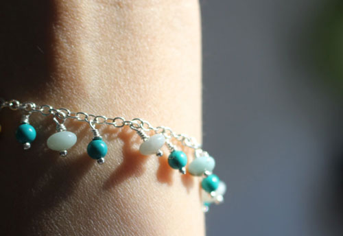 Root, amazonite and turquoise sterling silver bracelet