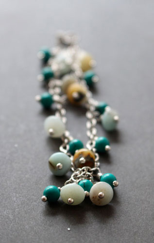 Root, amazonite and turquoise sterling silver bracelet