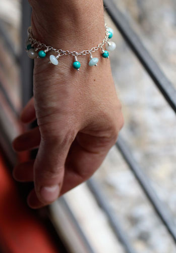 Root, amazonite and turquoise sterling silver bracelet