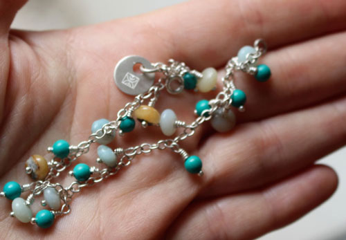 Root, amazonite and turquoise sterling silver bracelet