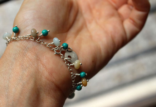 Root, amazonite and turquoise sterling silver bracelet