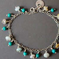 Root, amazonite and turquoise sterling silver bracelet