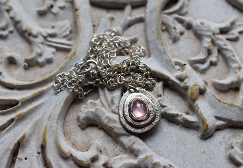 Rosebud, flower necklace in sterling silver and pink corundum