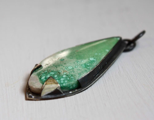 Sea pine, coastal ambience pendant in sterling silver and variscite