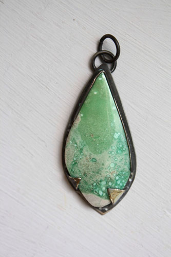Sea pine, coastal ambience pendant in sterling silver and variscite