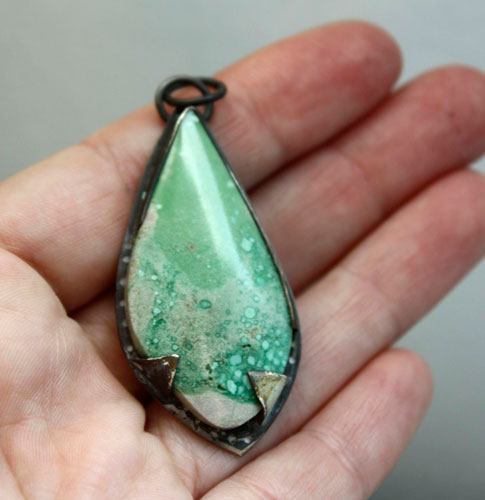 Sea pine, coastal ambience pendant in sterling silver and variscite