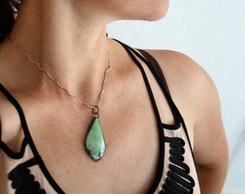 Sea pine, coastal ambience pendant in sterling silver and variscite