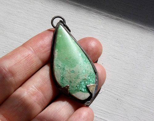 Sea pine, coastal ambience pendant in sterling silver and variscite