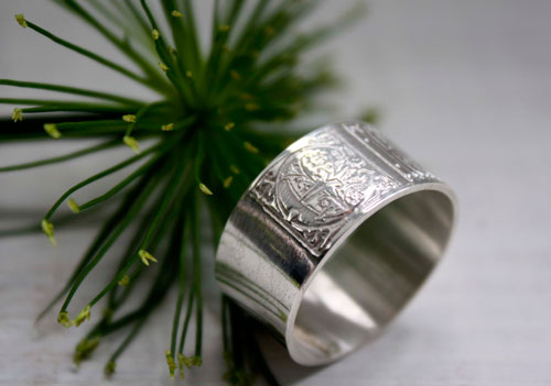 Sincere commitment, Medieval illumination initials ring in sterling silver