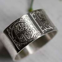 Sincere commitment, Medieval illumination initials ring in sterling silver