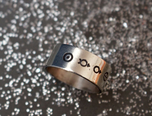 Solar system, planets symbols ring in sterling silver