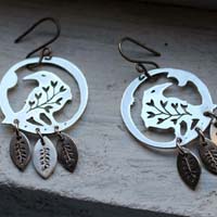 Soul messenger, botanical raven earrings in sterling silver