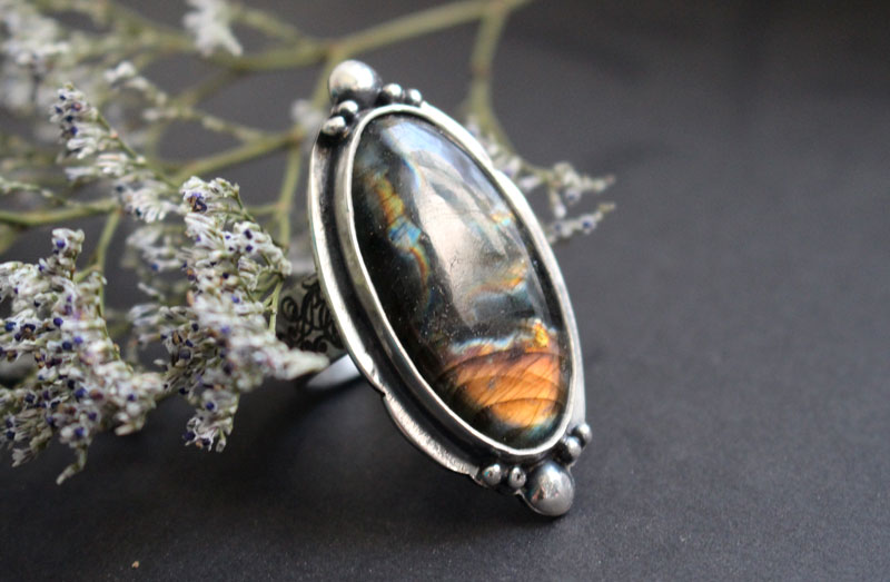 Stormy sky, cloudy sky ring in sterling silver and labradorite