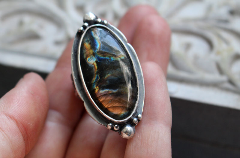 Stormy sky, cloudy sky ring in sterling silver and labradorite
