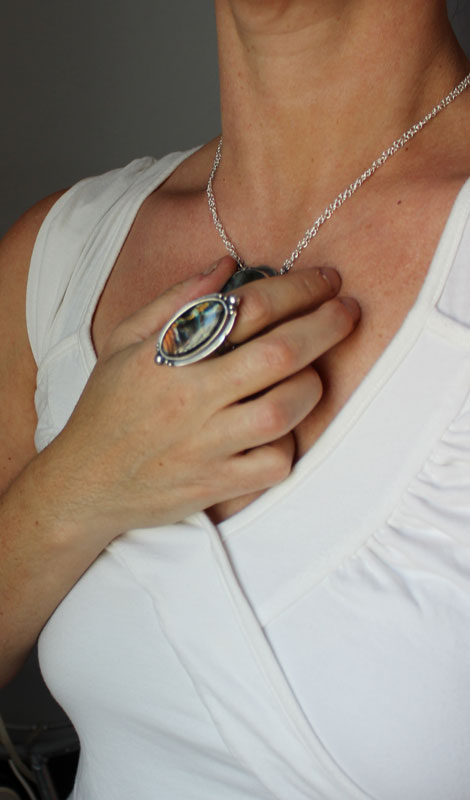 Stormy sky, cloudy sky ring in sterling silver and labradorite