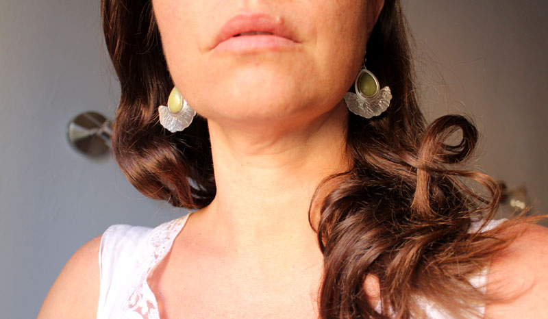 Sun leaves, gingko leaves earrings in sterling silver and aventurine