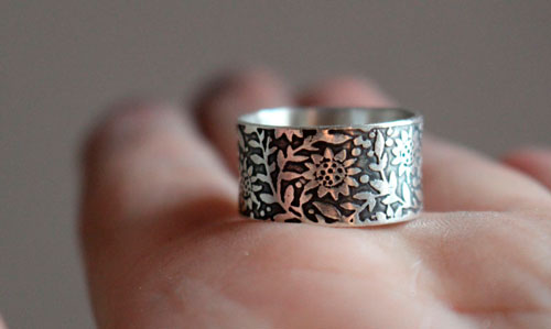 Sunflower, flower ring in sterling silver