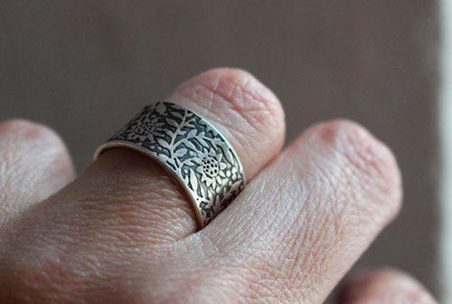 Sunflower, flower ring in sterling silver