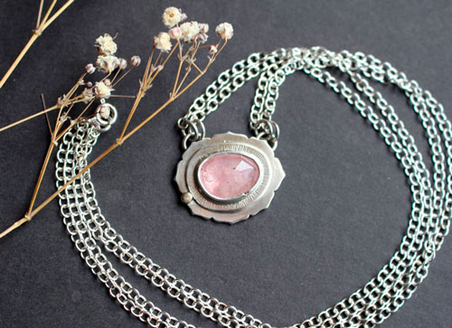 Super nova sapphire, astronomical necklace in sterling silver, gold and pink sapphire