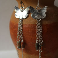 The butterfly effect, insect earrings in sterling silver and unakite