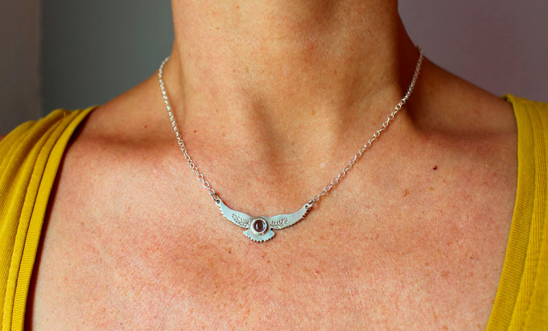 The dawn go between, eagle necklace in sterling silver and spinel