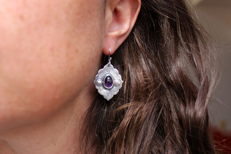 The evening star, Moorish architecture earrings in sterling silver and amethyst 