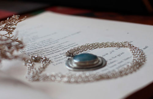 The eye of the sea, marine life necklace in sterling silver and aquamarine