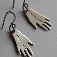 The gift of Gaia, hand and leaves earrings in sterling silver