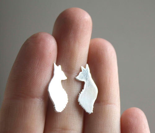 The little prince’s fox, Saint-Exupéry stud earrings in sterling silver